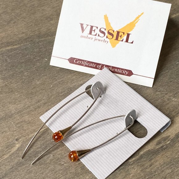 Vessel Amber and Sterling Silver Hook Earrings - Picture 5 of 5